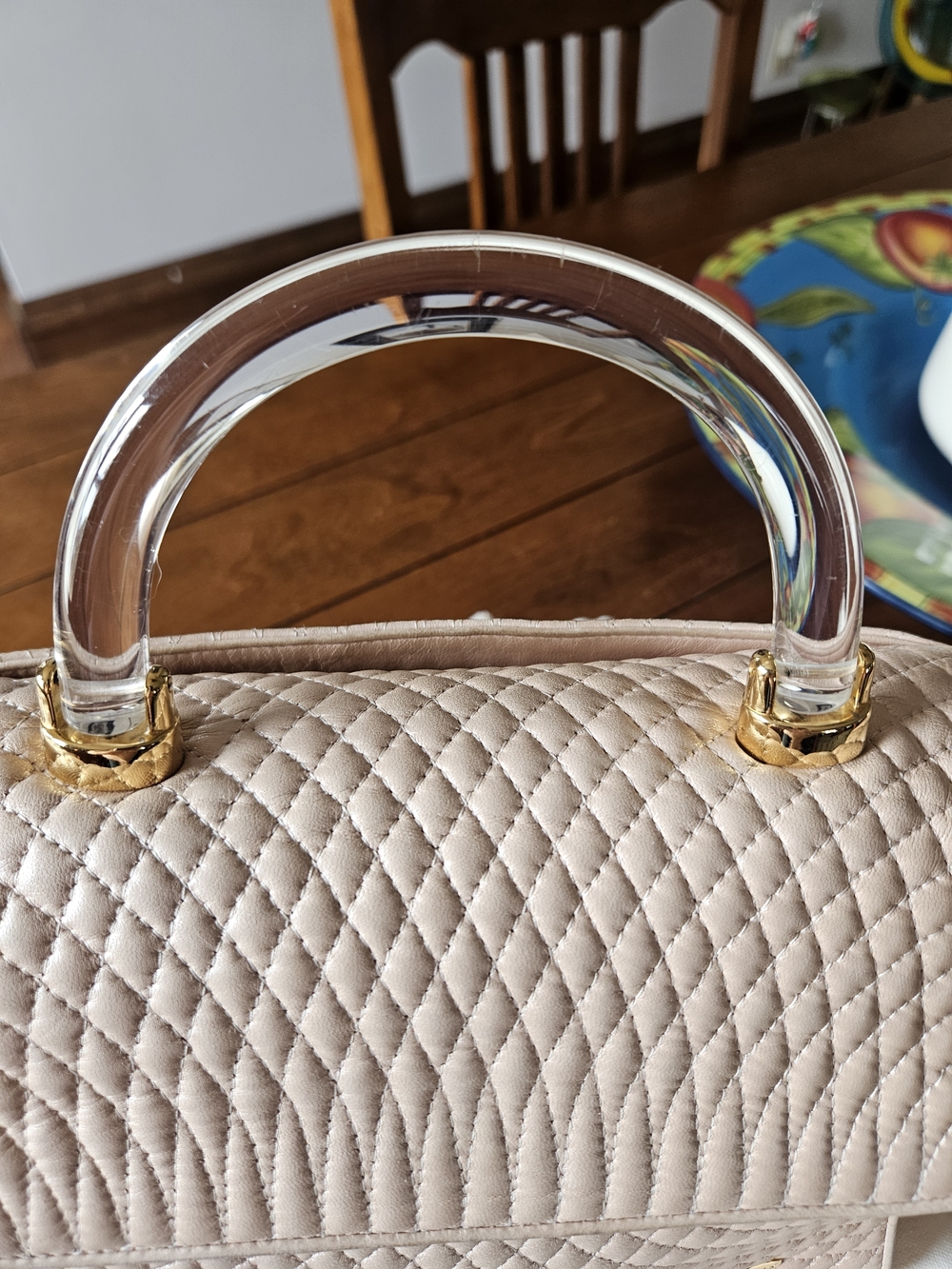 Bally Quilted Crossbody Bag in Blush Pink with Clear Top Handle - Picture 3 of 11